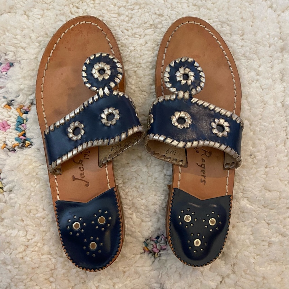 Navy and golf Jack Rogers sandals
